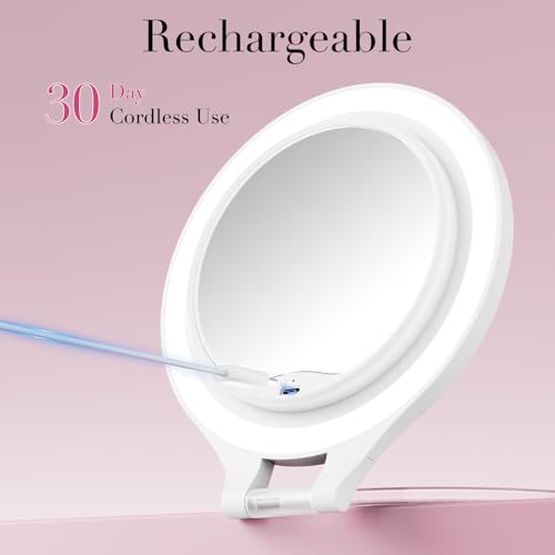 Lighted Double-Sided Travel Makeup Mirror for Vanity - 10X/1X Magnification