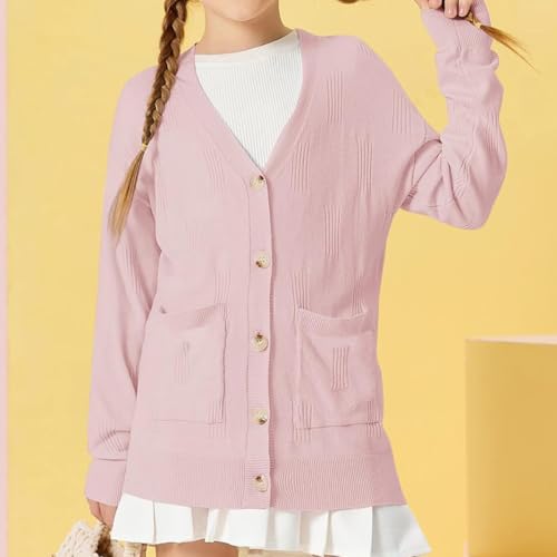 Girls' Spring and Autumn Cardigan, Soft Knit, Button Pocket, Versatile Outerwear3
