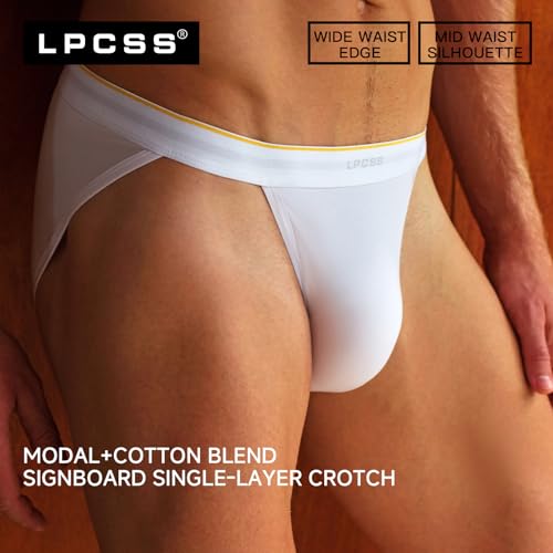 Men's Cotton Modal Mid-Rise Underwear Briefs, High Cut, Breathable, Stretchy, Single-Layer Gusset, 4-Pack C5282