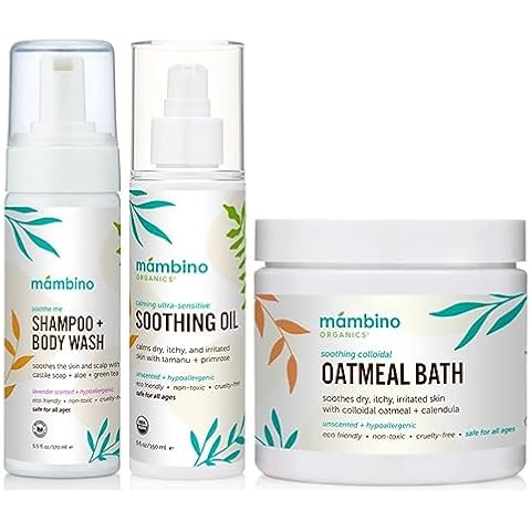 Mambino Organics Soothing Bath Set - Organic Colloidal Oatmeal Bath Soak, Soothe Me Shampoo & Body Wash, CalmingOil - Cruely-Free & Vegan Bath Products Cover