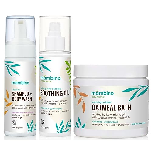 Image of Mambino Organics Soothing Bath Set - Organic Colloidal Oatmeal Bath Soak, Soothe Me Shampoo & Body Wash, CalmingOil - Cruely-Free & Vegan Bath Products