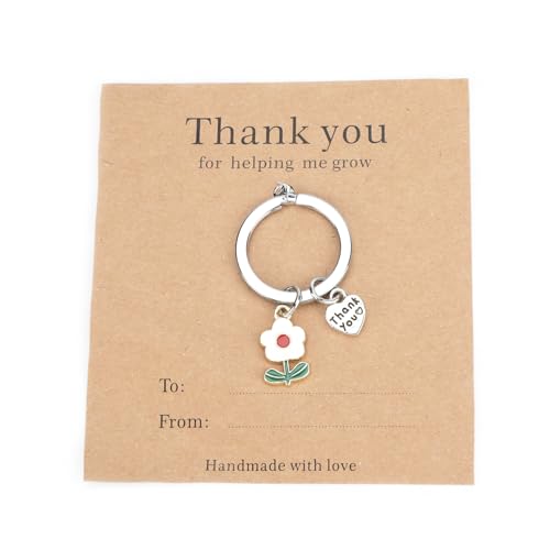 Thank You for Helping Me Grow Keyring Inspirational Gift for Women Perfect for Birthday Gifts Personalised Gifts Keychain with Flower Pendant Cute Keychain for Friends Colleagues and Loved Ones