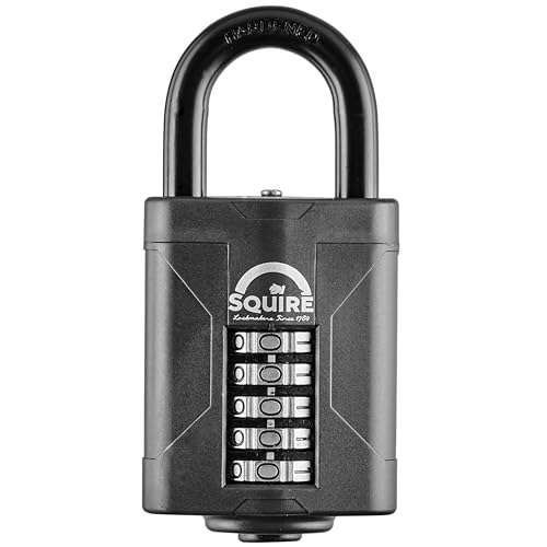 Squire Heavy Duty Padlock (CP60) - Toughest Steel Shackle - 5 Wheel Combination Padlock - Alloy Steel for Corrosion Resistance - Weatherproof Lock for Home, School & Garage (Black, 60mm)