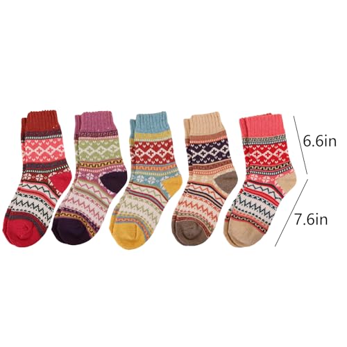 Women Wool Socks 5 Pair,Winter Warm Snowflake Sock,Warm Winter Socks,Soft Cotton Crew Knit,Fuzzy Sock Gifts for Women Men,One Size2