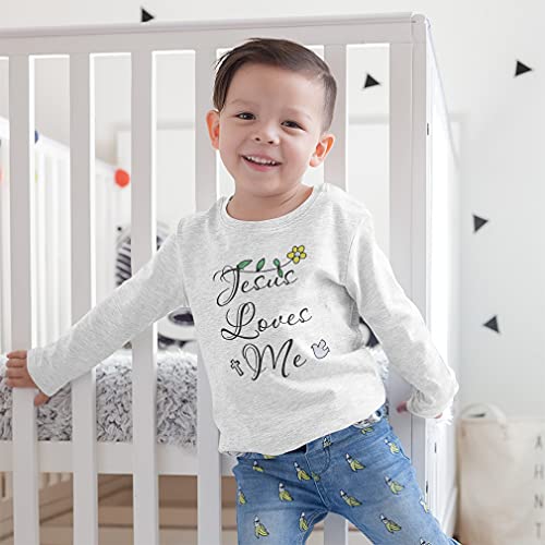 Kids Long Sleeve T Shirt Jesus Loves Me Christian Cotton Boy & Girl Clothes Funny Graphic Tee Soft Pink Design Only 4T4