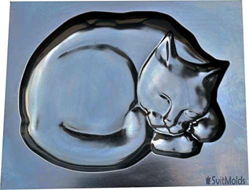 Concrete Mold Diy Cat Stepping Stone Mould Plaster Concrete Sleeping Cat Garden Path Patio Or Yard Size14,6" X10,9 X1,6 S03 #TOP5