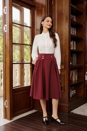 Image of Belle Poque Women's Midi Pleated A-Line Skirts Pockets