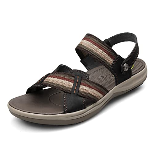 Men's Beach Sandals Leather Sandals for Men Outdoor Walking Sandals Comfortable Shoes(D,45 Code)