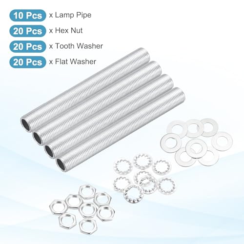 Image of MECCANIXITY 70Pcs 3.1 inch Lamp Pipe Kit with Nuts Washers 1 /8IP Thread Fasteners Assortment for Chandelier Ceiling Light Repair Assembly DIY Hardware