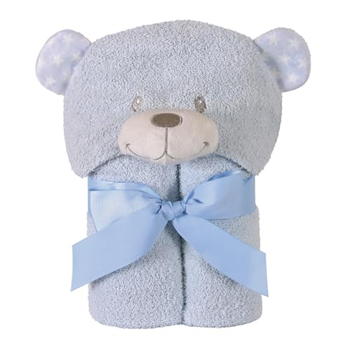 Image of Stephan Baby Terry Plush Hooded Bath Towel, Blue Bear, 0-24 Months