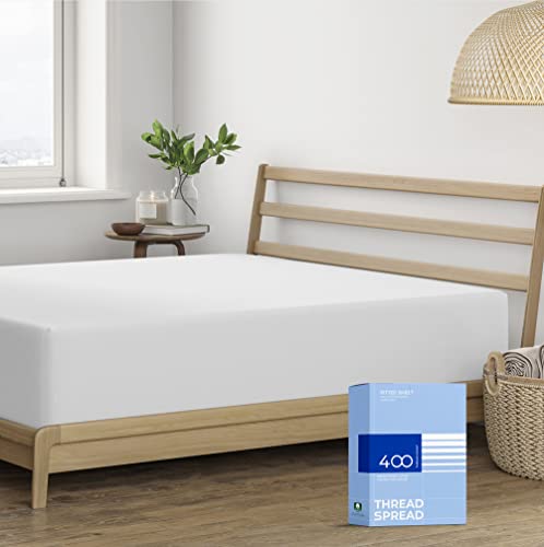 THREAD SPREAD Twin XL size Fitted Sheet Only - 100% Cotton 400 Thread Count Deep Pocket Fitted Sheet Twin XL, Soft Cooling Sateen Weave Elastic Bottom Sheet, Fits College Dorm Mattress, Teens - Silver