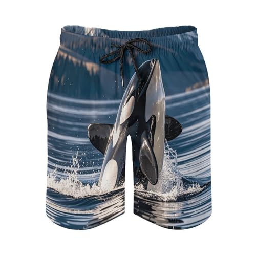 Men's Orca Killer Whale Swim Trunks Quick-Dry Beach Shorts with Drawstring Casual Pants for Swimming Running3