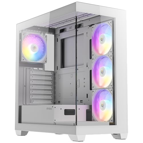 Image of Antec CX300 RGB Elite White with Panoramic 270 Degree View, Vertical Cooling, 4X 120mm Pre Installed RGB Fans, 420mm GPU Support, ATX Mid Tower Gaming Cabinet