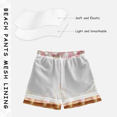 Pigsaly Boys' Swim Board Shorts Sprinkles Marshmallows Pink Ice Cream Boy's Swim Trunks Kids Swimwear M4