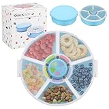 Pawtong 2 Pack Kids Snack Spinner Container Reusable Snack Box with 5 Compartment Dispenser and Lid, BPA and PVC Free, for Toddlers, Babies, School, Travel (1 Functional Version,1 Basic Version-Blue)