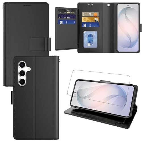 Pollachi Fondina Cover per Samsung Galaxy S26 5G Custodia Protettiva in Pelle per 9 Cartes con 1 Vetro Temperato Similpelle Cover Pieghevole con Portafoglio Porta Carte [9 Scomparti]–Nero