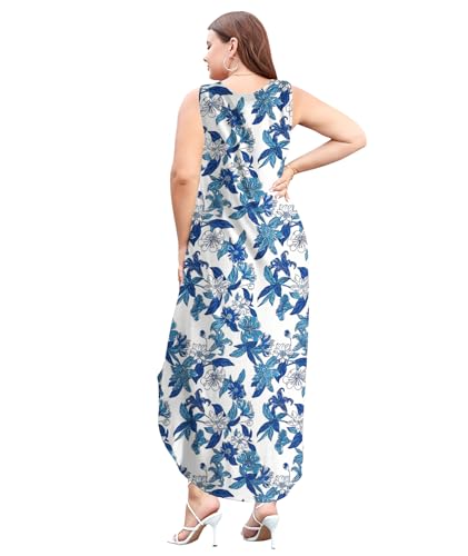 Image of Wolddress Womens 2026 Plus Size Sleeveless Tank Dress Casual Loose Sundress Split Summer Beach Long Maxi Dresses with Pockets