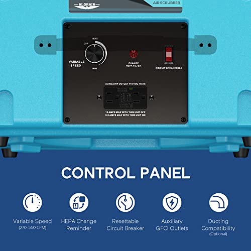 Alorair Air Scrubber With 3 Stage Filtration, Stackable Negative Air Machine For Industrial And Commercial Use, Heavy Duty Air Cleaner With Merv-10 Filter, Hepa/Activated Carbon Filter, Blue #TOP2