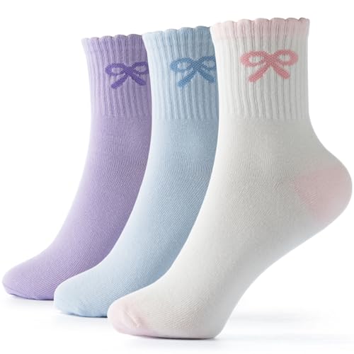 GOEWY Cotton Socks for Women Ankle Crew Socks Valentines Day Gifts Warm Cozy Bow Socks Soft