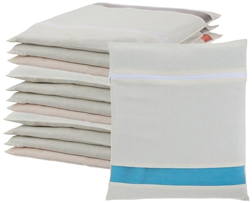 Image of Amazon Brand - Solimo Cotton Saree Bags /Covers with Zip Closure|Wardrobe Organizer with Mesh Window|Single Size (14 x 16 inches)|Pack of 12, Beige