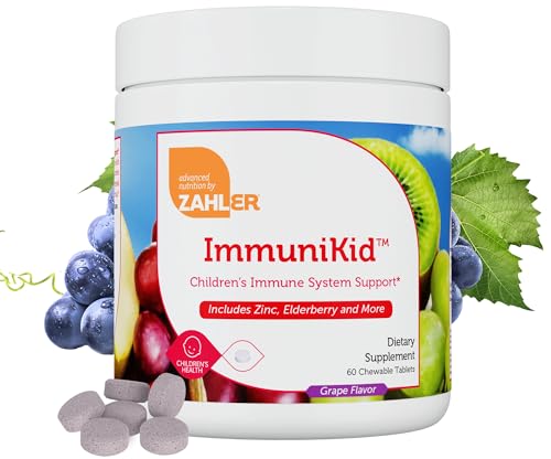 Vitamínicos, Zahler ImmuniKid zinc y saúco 60 Tabletas Masticables sabor uva