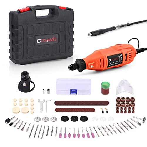GOXAWEE Rotary Tool Kit with MultiPro Keyless Chuck and Flex Shaft - 140pcs Accessories Variable Speed Electric Drill Set for Crafting Projects and DIY Creations
