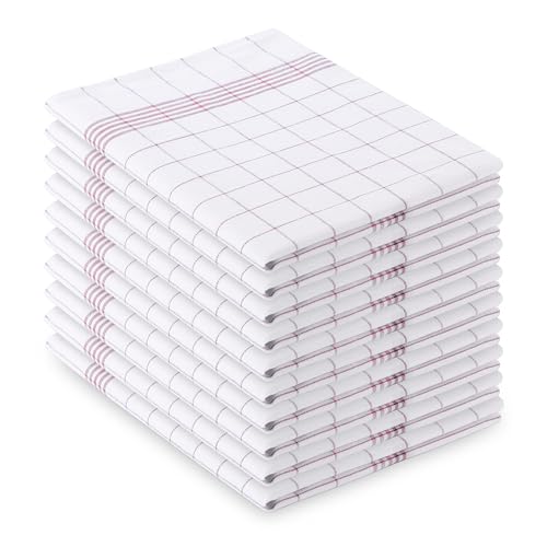 Vaily Lot de 10 torchons à Carreaux Rouges 70 x 45 cm 100% Coton