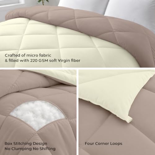 Image of AYKA Reversible Comforter 220 GSM Microfiber Reversible AC Comforter /Blanket for Winter /Quilt /Duvets for Queen Size Single Bed Comforter (60 * 90, Taupe & Cream)| TC - 220
