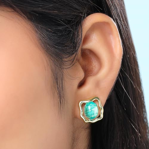 Image of Yellow Chimes Earrings for Women and Girls Fashion Golden Stud Earrings For Women | Gold Plated 2 Pairs Geometric Shaped Stud Earrings | Birthday Gift for Girls & Women Anniversary Gift for Wife