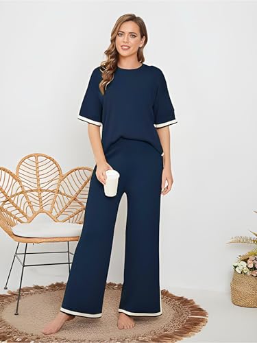 Image of TYSORT Women Casual Summer co ords Set Track Suit Oversized Top Baggy Pant,Top and Pajama Set