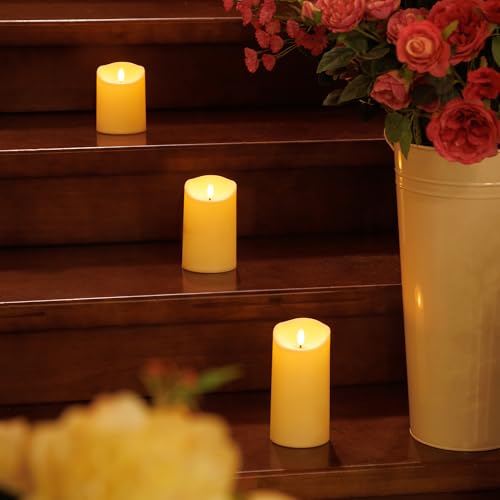 Image of Flickering Flameless Candles with Remote,Battery Operated Candles with Timer,LED,3 Pillar Fake Candles,D3 inchx H4 inch5 inch6 inch