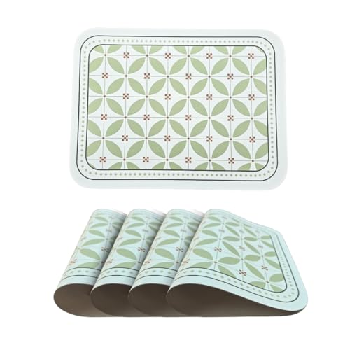 Image of Faux Leather Dining Table Placemats | Heat Insulation & Stain Resistant Waterproof Non Slip Dinner Table Mats | Perfect for Home, Kitchen, Restaurant, Office Light Green, Set of 4