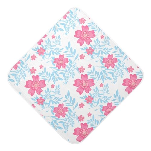 Kigai Baby Hooded Towel Absorbent Baby Bath Shower Towel with Hood for Newborn Boys Girls Babies Infant Toddler (Pink Flowers Blue Leaves 35 x 35 in)