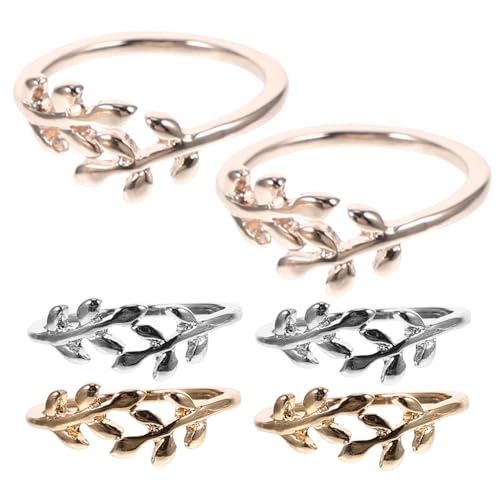 Housoutil 6Pcs Adjustable Leaf Design Crochet Rings Yarn Tension Rings for Knitting Crochet Accessories Finger Loop Thimbles for Craft Projects