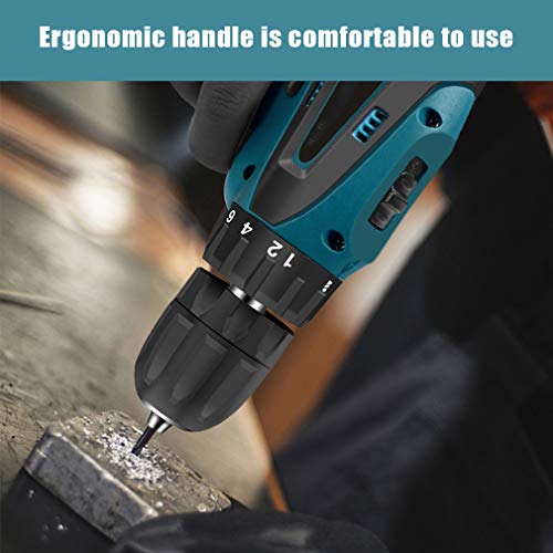 Einstellbare wiederaufladbare elektrische Bohrmaschine mit Li-Ionen-Akku Ergonomische Akku-Bohrmaschine mit Variabler Geschwindigkeit zum Schrauben, Befestigen und leichten Bohren von Holz und Ku – Bild 5