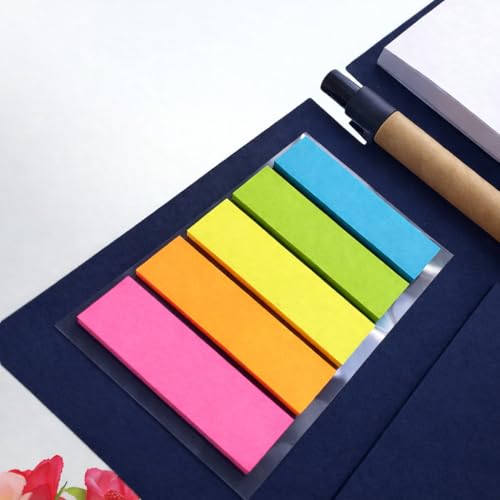 Image of AccuPrints Compact Sticky Notes Organizer with Pen Holder Navy Blue Paper Cover Colorful Sticky Tabs Button Closure 15.3x10cm To Do List Pad