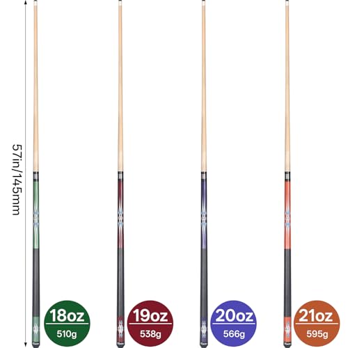 Kmise Pool Stick Set of 5-58" Pool Cue Stick, Canadian Maple Professional Billiards Pool Cue, Pool Sticks for Adults, 18~21oz (4 Sets (Green, Red, Purple, Orange), 18 19 20 21 oz) by Kmise - Image 7