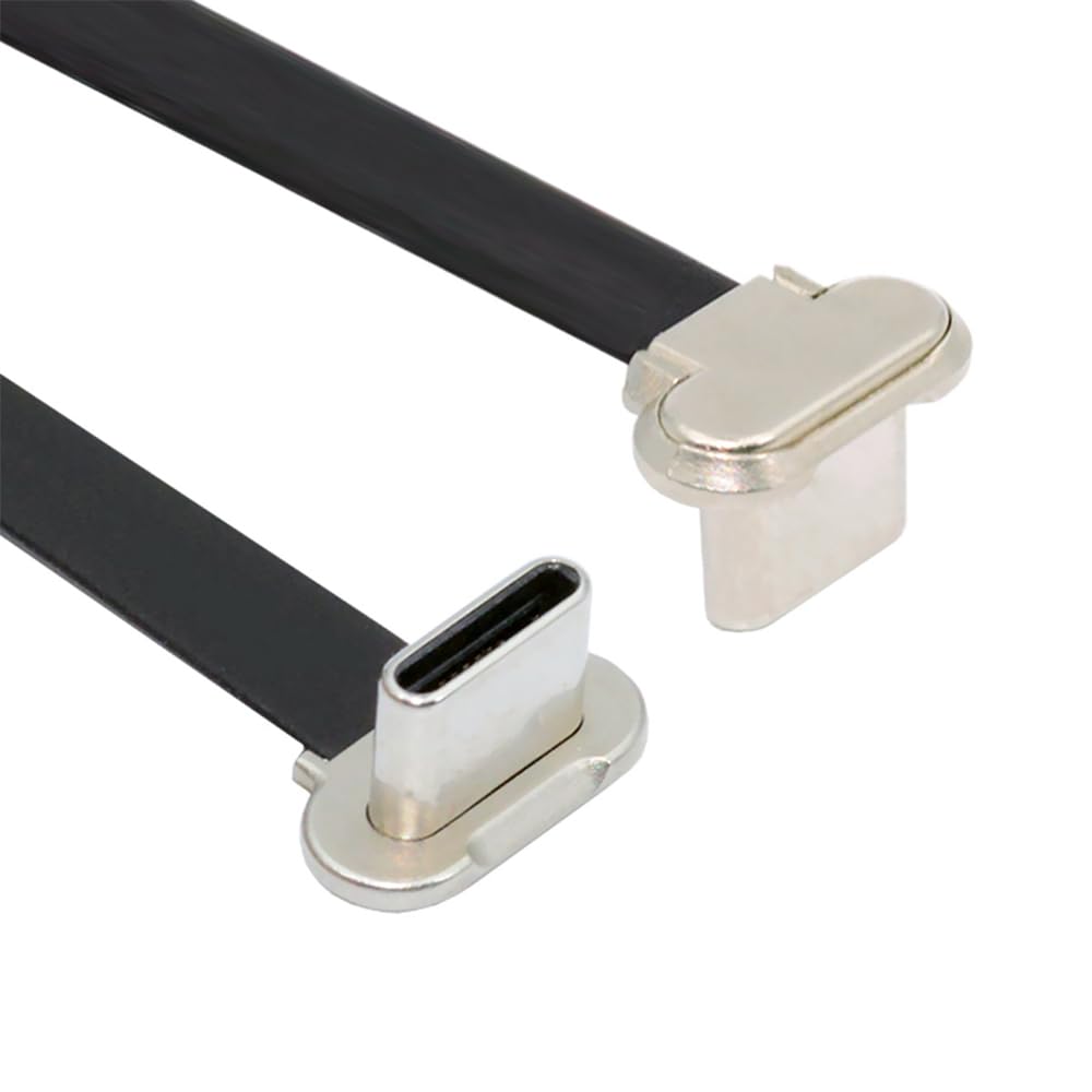 xiwai Schnellladekabel USB-C kurz abgewinkelt, Stecker auf Stecker, ultradünn, flach, USB 2.0, 65 W, Stromversorgung für Laptop, Tablet, Telefon, 7,5 cm, Schwarz