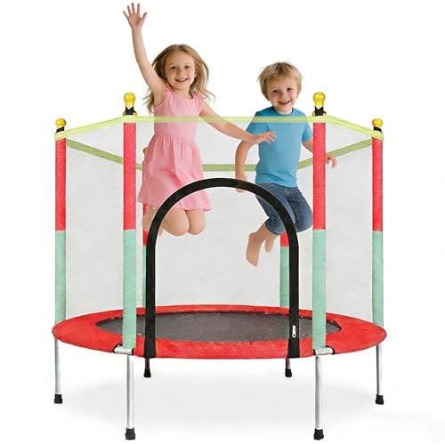 Ccarzzi Trampoline 55 Kids Trampoline with Safety Net Enclosure Reinforced Steel Frame High-elasticity Mini Trampoline for Toddler 3-10 Years Indoor and Outdoor