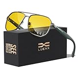 LUENX Aviator Sunglasses for Men Square Polarized Polygon Shades UV400 Sun Glasses 61mm,Yellow Lens Night Vision Driving Glasses
