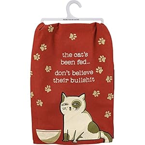 Primitives by kathy kitchen towel the cats been fed  urban country home decor