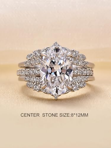 3.5 Carat Oval Cut Bridal Engagement Ring Set, Sterling Silver Insert CZ Wedding Rings Set, Elegant Engagement and Anniversary Rings for Women2