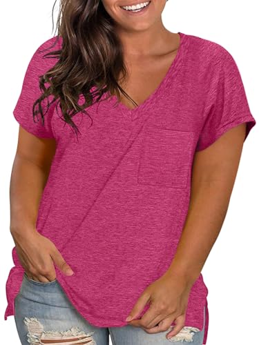 その他 SALSATION TOPS round neck Size S TAKEYAL Womens Plus Size T Shirts V Neck Short Sleeve Side Split