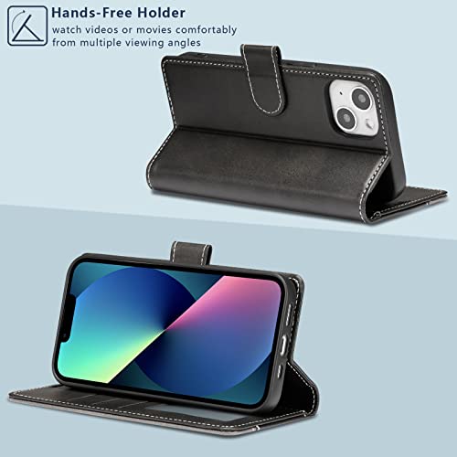 Xizyo Phone Case Wallet For Iphone 13 6.1 Inch, Premium Pu Leather Card Slot Stand Shockproof Magnetic Anti-Fingerprint Flip Protective Cover, Black-Gray #TOP1