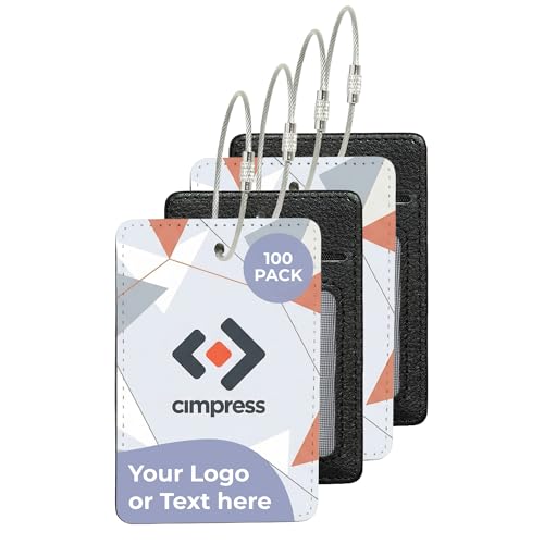 Cimpress Personalized Suitcase Tags, Custom Luggage Tag with Logo or Text, Address Card Included, Polyester 2.75 x 4.13 in, White, 100 Pack, for Corporate Travel and Business Travel Accessories
