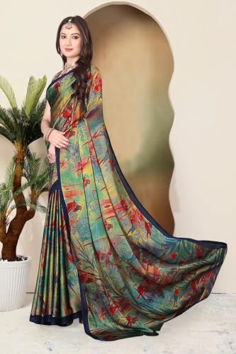 Image of SUPERLAXMI Women's Chiffon Floral Printed Saree with Blouse Piece