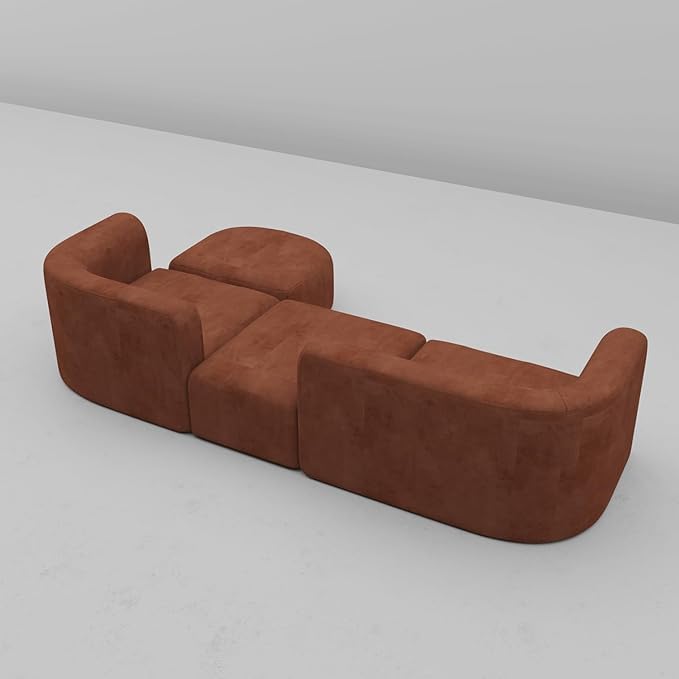 Image of Modern Classic L Shape Sectional Sofa Set, Chesterfield Style 4 Seater Sofa Set with Pillows for Living Room, Bedroom and Office, Office, and Hallway Colour (Modular 4 Seater Brown)
