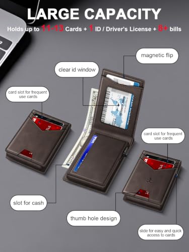 Image of Wallet for Men RFID Blocking Minimalist Card Holder Wallet for 12-14 Cards