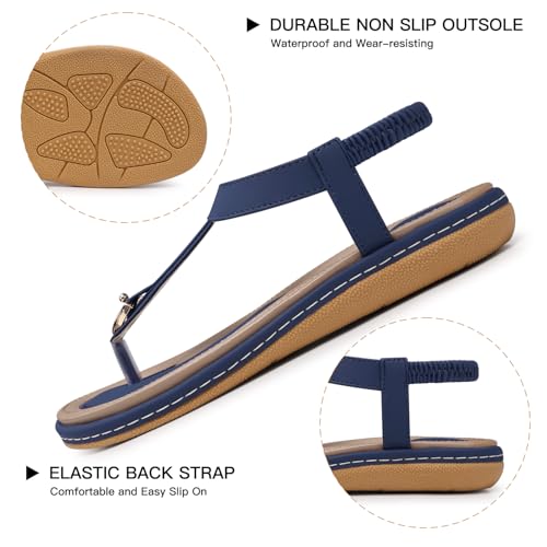 Image of SHIBEVER Womens Sandals Summer Flat: Dressy Casual T-Strap Flip Flop Thong Flats Sandals - Comfortable Walking