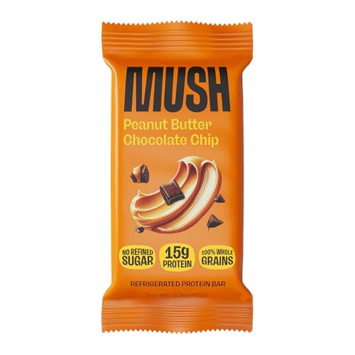 MUSH Protein Bar - Peanut Butter Chocolate Chip - 15g Protein Good Source of Fiber Gluten Free No Refined Sugar Sustained Energy 2.3 OZ